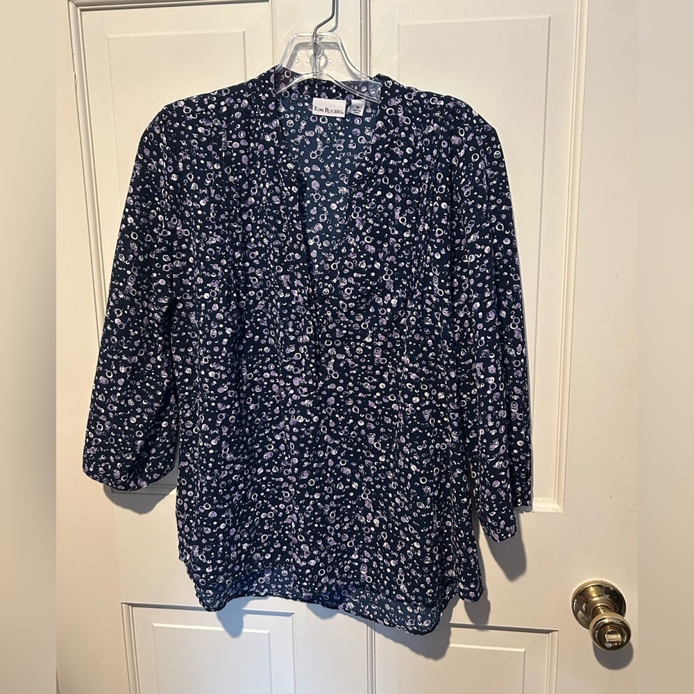 Kim Rogers Navy & Lavendar Blouse Size Medium